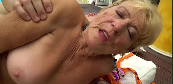  Saggy grandma jizzed in mouth outdoors